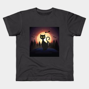 a cat and an owl - black cat - midnight Kids T-Shirt